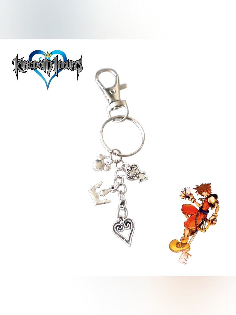 Kingdom Hearts Silver Tone 4 Charm Keychain